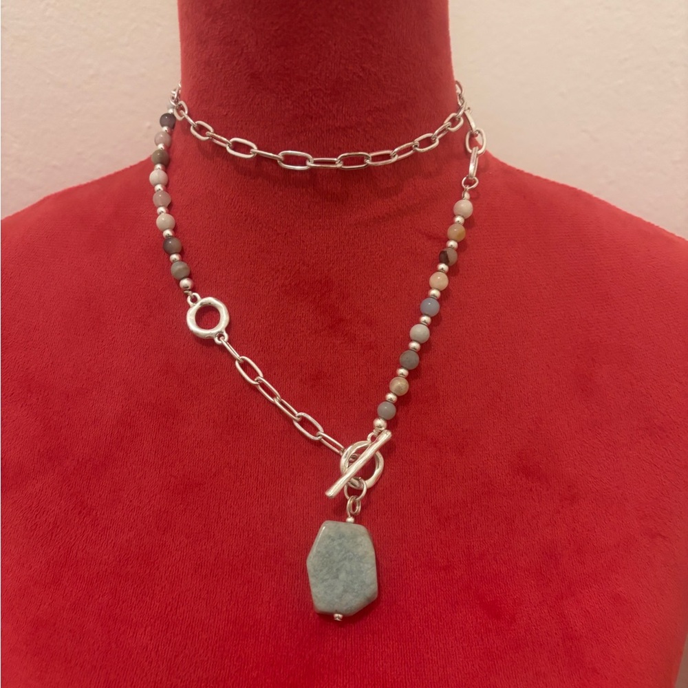 Elegant Silver and Blue Stone Beaded Necklace